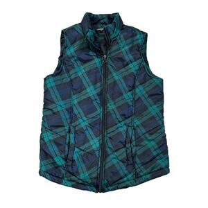 Plaid Puffer Vest Jacket Hannah Small Green Blue Dark Academia Outdoors Gorpcore